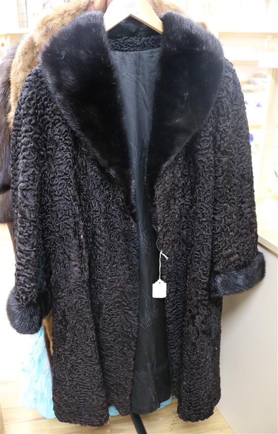 An astrakhan coat with black mink collar